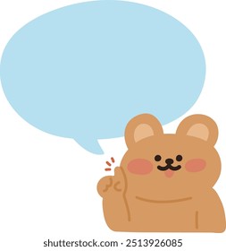 personagem de urso apontando com grande balão de fala de desenho animado
