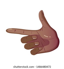 Pointing Black Hand Make Gesture Forefinger. Showing Gesture Sign Looks Like Holding Gun and Ready For Shoot Or Push Button. Vector Flat Concept Isolated on white background.