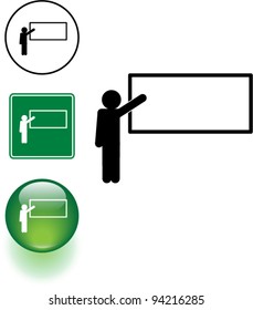 apontando para símbolo de quadro-negro sinal e botão