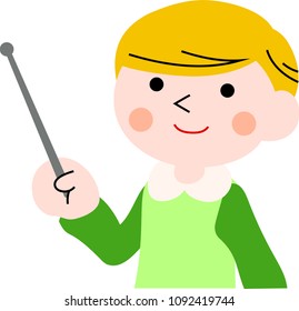 Pointing boy with pigtails 1