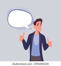 Pointing businessman. man standing with empty speech bubble