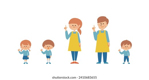 Pointing childcare worker and child facial expression set illustration material