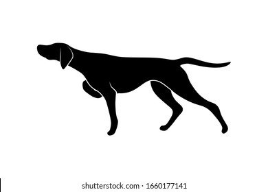 Pointing dog silhouette isolated on white background. Vector illustration