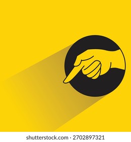 Apuntando hacia abajo icono de signo de la mano con fondo amarillo sombra