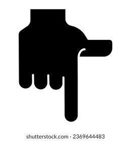 Pointing down hand solid icon. Direction down vector illustration isolated on white. Index finger pointing down glyph style design, designed for web and app. Eps 10