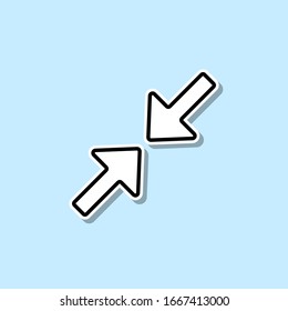 Apuntando hacia el icono de pegatinas de flechas. Línea delgada simple, contorno vectorial de iconos web para ui y ux, sitio web o aplicación móvil