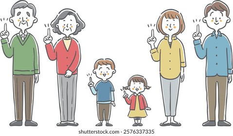 pointing family three generations whole body vector