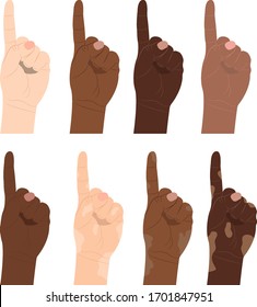 Pointing finger Different skin tones. 