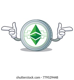 Pointing finger Ethereum classic character cartoon