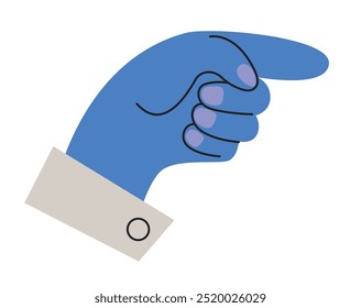 Pointing finger gesture. Blue hand vector illustration.