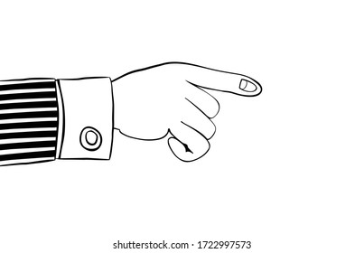  Apuntando con el dedo. La mano humana indica algo importante. Adecuado como elemento de su diseño web, oferta publicitaria, infografía, etc. Aislado sobre fondo blanco. Ilustración vectorial. 