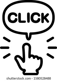 Pointing finger icon and letters of 'CLICK'