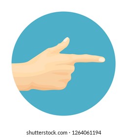 Pointing finger icon on blue background. Hand gesture. Vector illustration in simple flat style.