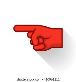 Pointing Finger Icon Red. Vector Illustration Of A Hand Pointing With The Index Finger