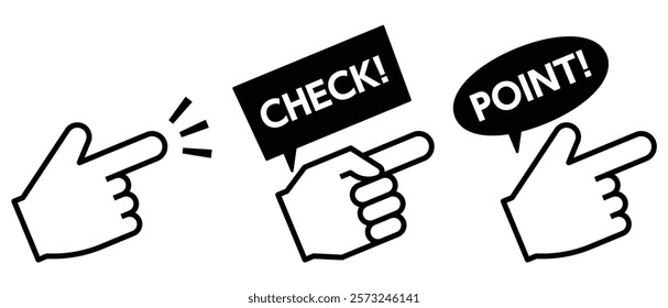 Pointing finger icon set, vector illustration