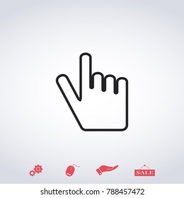 Pointing finger. Number one hand sign. Vector black vintage engraved illustration isolated on a white background. For web, poster, info graphic.