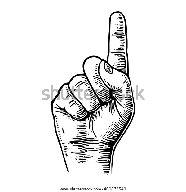 指さし指 ナンバーワンの手記号 白い背景にベクター黒のビンテージ彫刻イラスト ウェブ ポスター 情報グラフィック のベクター画像素材 ロイヤリティフリー