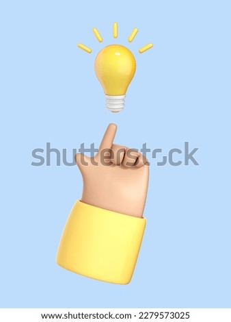 Pointing finger on bulb. Concept of big idea. Thinking, good idea and business success creative concept. Vector 3d illustration.