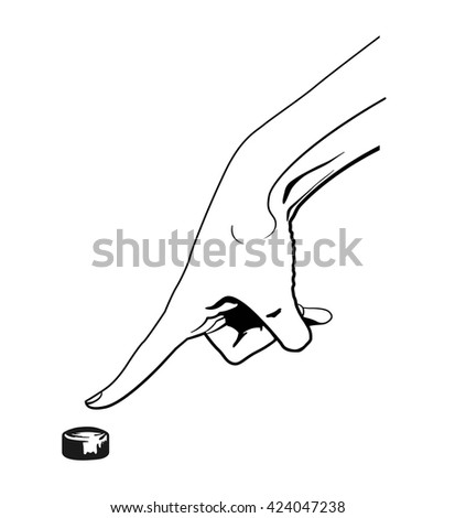 Pointing finger press the button. Outline hand gesture.