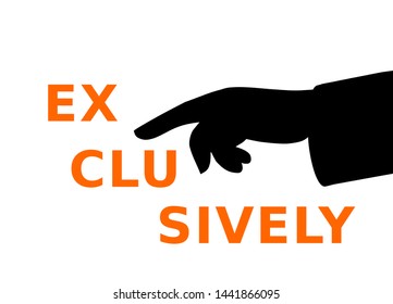Pointing finger at text exclusively, vector illustration
