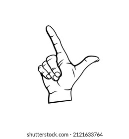 Apuntando con el dedo. Ilustración grabada en vintage negro vectorial aislada en un fondo blanco. Firmas para web, afiches, infografías
