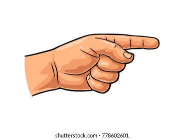 Pointing finger. Vector color flat illustration isolated on a white background. Hand sign for web, poster, info graphic