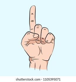 Pointing finger. Vector illustration isolated on a blue background. Hand sign for web, poster, info graphic