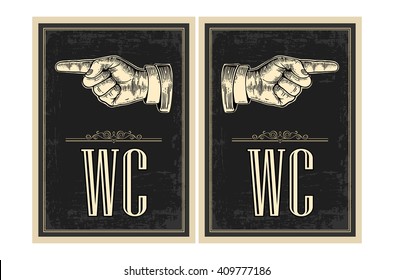 Pointing Finger.  Vector Vintage Engraved Illustration On A Black Background. Hand Sign For Web, Poster, Info Graphic