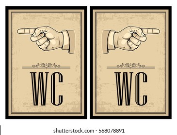 Pointing finger. Vector vintage illustration on beige background. Hand sign for web, poster, info graphic