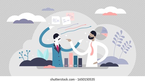 Pointing fingers gesture, tiny persons vector illustration. Business people aggressive arguing and blaming each other. Criticizing for mistakes and emotional conflict concept. Team coworking problem.