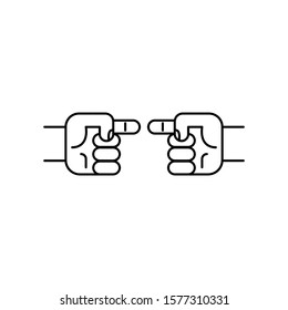 Pointing fingers icon. Concept of blaming others. Outline thin line flat illustration. Isolated on white background. 