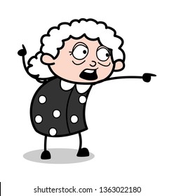 Pointing in Front - Old Cartoon Granny Vector Illustration