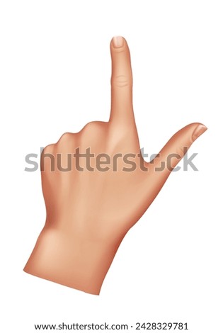 Pointing gesture. Hand with index finger pointed forward. Vector 3D illustration isolated on white background.