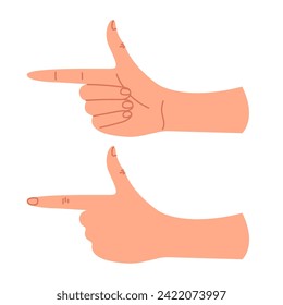 A pointing gesture. The index finger points to the side. Index finger and thumb. Sign language and body concept. Vector graphic illustration isolated on a white background