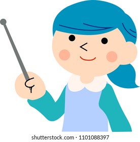 Pointing girl with ponytail 2