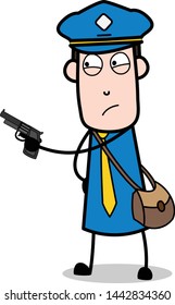 Pointing Gun - Retro Postman Cartoon Courier Guy Vector Illustration