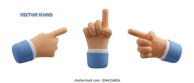 Pointing hand 3d icon set. Vector realistic illustration, business clipart isolated on white background