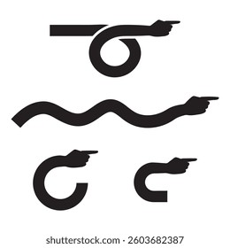 Pointing Hand Arrow, Index Finger Pointing direction gesture Street Loop U-turn Return vector arrows simple Black and White Icons