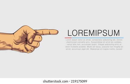 Pointing hand. Banner with textplace. Vector illustration.
