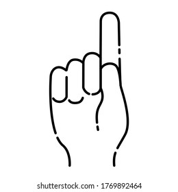 Pointing hand black line icon. Make the index finger up gesture. Pictogram for web page, mobile app, promo. UI UX GUI design element. Editable stroke