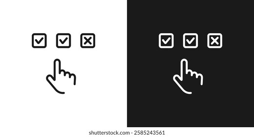 Pointing hand clicks icon. Choice icon or sign, different options, passing the test. Click cursor - stock vector.