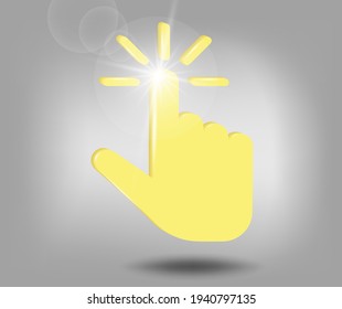 Pointing hand clicks icon. Clock business concept. 3d vector illustration in yellow - gray colors.