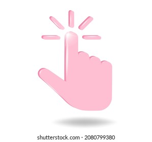 Pointing hand clicks icon. Clock business concept. 3d vector illustration in pacific pink colors.