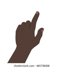 Pointing hand color illustration. African-american man's hand pressing button. Isolated vector drawing