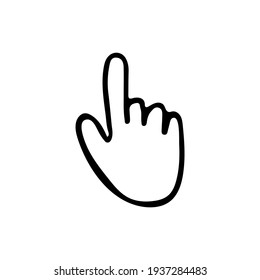 Icono de doodle con la mano. Icono de la mano dibujada apuntando hacia la mano en el vector.