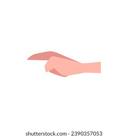 Pointing hand gesture flat icon. Sign, expression with pointing forefinger, clenched palm. Gesture paying attention, presenting, direction. Vector illustration hand index left emoji isolated