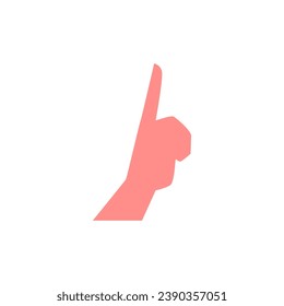 Pointing hand gesture, forefinger showing to the up flat icon. Gesture paying attention, presenting. Sign, expression with pointing finger, clenched palm. Vector illustration hand index emoji isolated