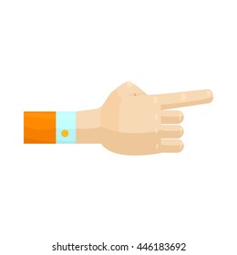Pointing hand gesture icon in cartoon style on a white background