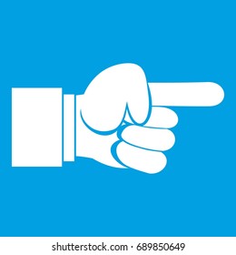 Pointing hand gesture icon white isolated on blue background vector illustration