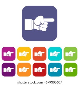 Pointing hand gesture icons set vector illustration in flat style In colors red, blue, green and other